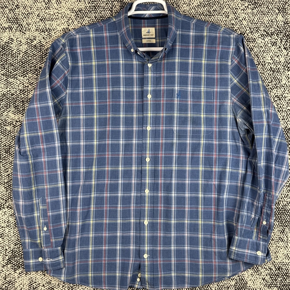 Johnnie O Hangin Out Long Sleeve Button Up Shirt Mens XL‎ Blue Plaid Cotton
